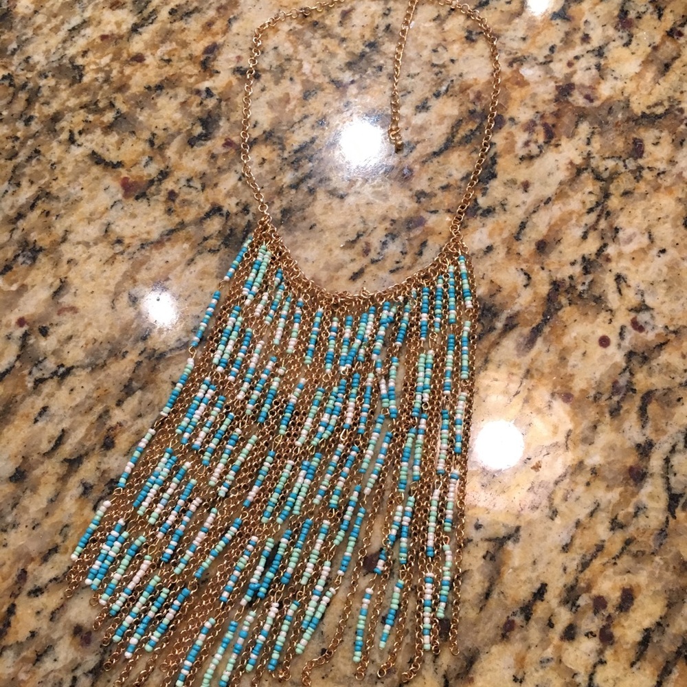 NIB Multi- Bead Fringe Statement Necklace